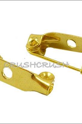  50pcs 5/8' Brooch Pin Back Bar Blank Safety Pin Gold - C38