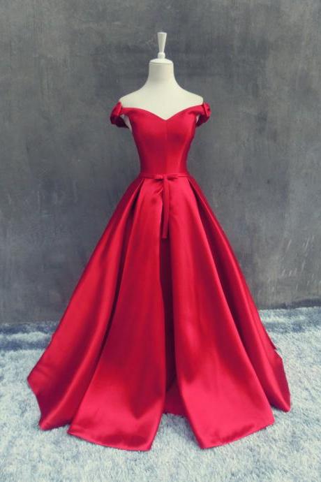 Red Elegant A-line V-neck Formal Party Dresses, 2016 Real Picture Floor Length Satin Evening Dresses