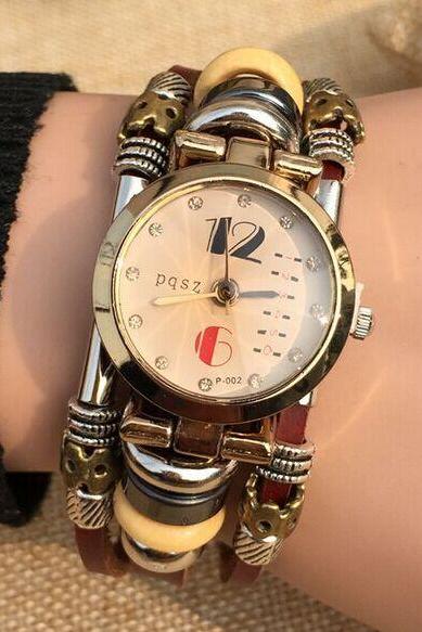 High Fashion Quartz Stainless Steel Buckle Watch Womens Wristwatch Genium Leather Watch 