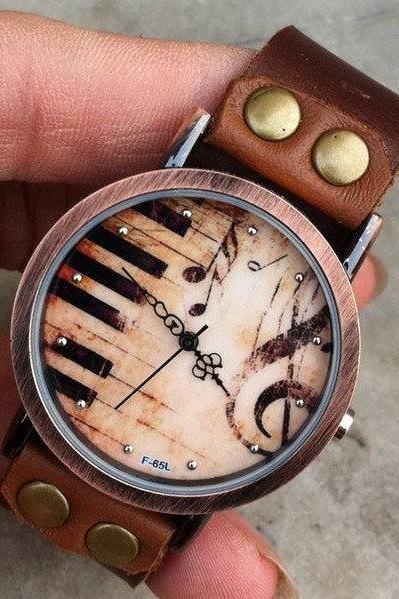 Retro Style Piano Leather Watch Womens Wristwatch Everyday Watch Fashion Jewelry Gift