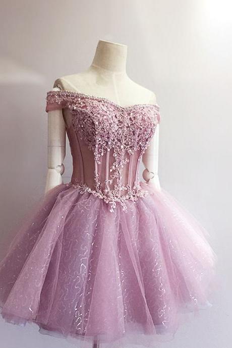 Eveing Dresses Appliques Homecoming Dress Off-the-shoulder Tulle Prom Dress Short A-line Dresses Mini Party Dresses