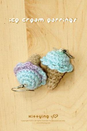 Crochet Ice Cream Cone Earrings Pattern, Symbol Diagram (pdf) By Kittying