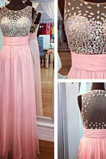 Sexy O-Neck Chiffon Prom Dresses ,Beading Floor-Length Evening Dresses, Prom Dresses, Real Made Prom Dresses On Sale