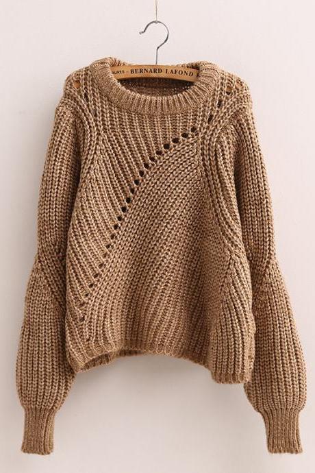 Loose round neck long-sleeved knit sweater WE91004PO