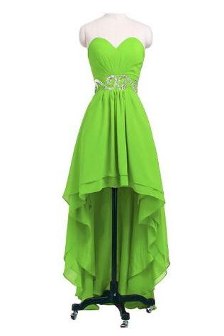 Simple And Cute High Low Green Sweetheart Chiffon Prom Dresses, 2016 High Low Prom Dresses ,prom Gown ,homecoming Dresses,graduation Dresses