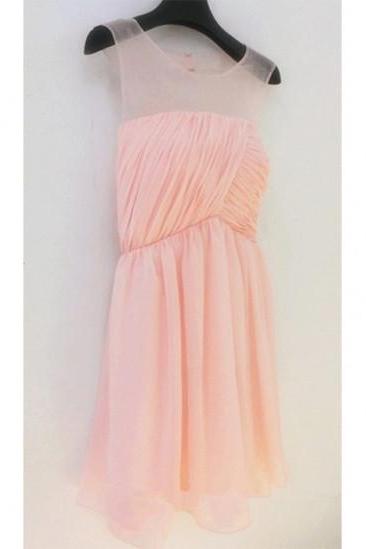 Lovely Light Pink Chiffon Knee Length Bridesmaid Dresses ,with Lace Up Cute Short Prom Dresses ,short Bridesmaid Dresses, Homecoming Dresses
