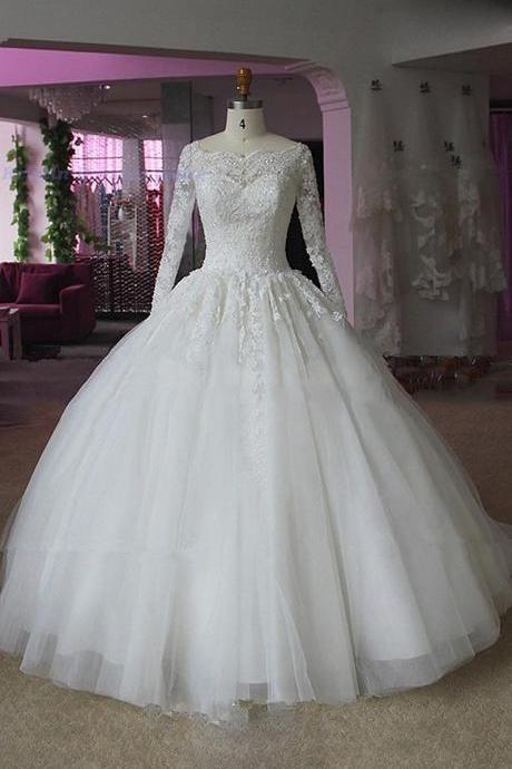 Long Sleeve Wedding Dresses, 2019 Wedding Dresses With Lace Applique ,Plus Size Wedding Dresses,2019 Wedding Dresses,Luxury Wedding Dress,Bridal Gowns