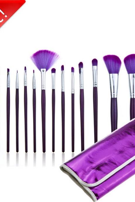 Good Quality 16Pcs Professional Cosmetic Makeup Brushes Set With Leather Bag - Purple 03GOASCD1K34VWIPYF7ZC 8600M0Q2PO7