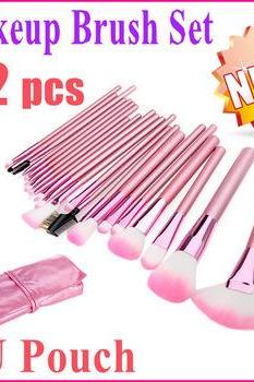 High Quality 22 Pcs Pink Makeup Brushes Set With Leather Bag 