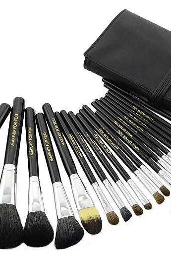High Quality Goat Hair Makeup 20 Pcs Brushes Cosmetic Make Up Set With Leather Bag Kit - Black