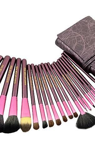 High Quality Goat Hair Makeup 20 Pcs Brushes Cosmetic Make Up Set With Leather Bag Kit - Purple