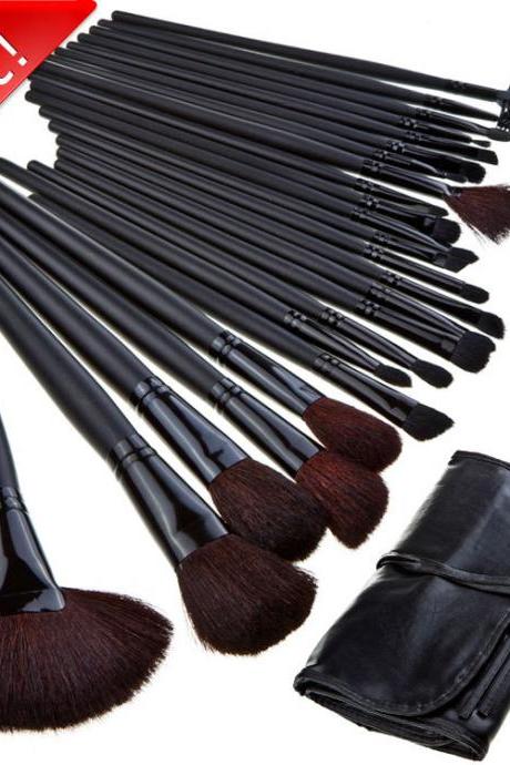 Hot sale Good Quality 24 Pcs Makeup Brushes Set With Black Leather Bag