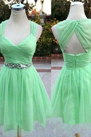 Mint Green Homecoming Dress ,chiffon Homecoming Dresses ,with Straps Homecoming Gowns, Backless Party Dress, Short Prom Dress, Sweet 16 Dress