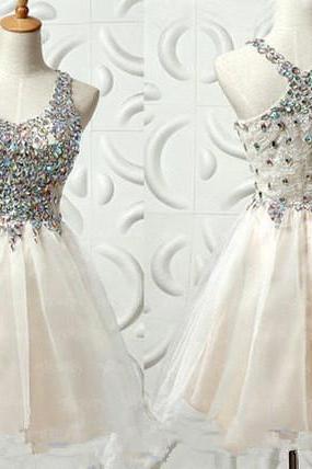 Custom Made Crystal Embellished Tulle Evening Dress, Homecoming Dresses, Cocktail Dresses