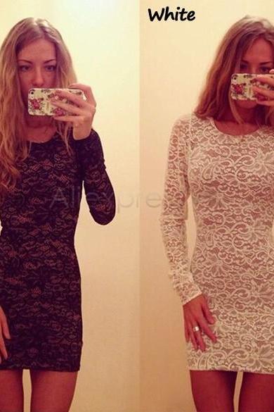 Women Sexy Long Sleeve Lace Dress (2 colors)