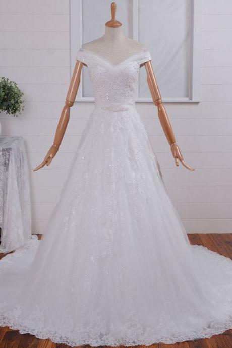White Deep V Neckline Applique and Beaded Belt Wedding Dress, Sexy Tulle A-line Wedding Dresses,Simple Deep Neckline White Wedding Gown 