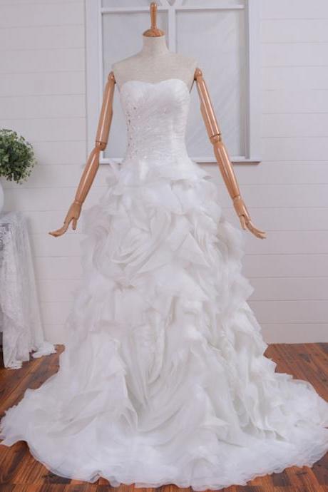 2016 Princess Strapless Sweetheart Neckline Beading Organza Ruffles A-Line Wedding Dresses Wedding Gowns Bridal Dresses Bridal Gowns 