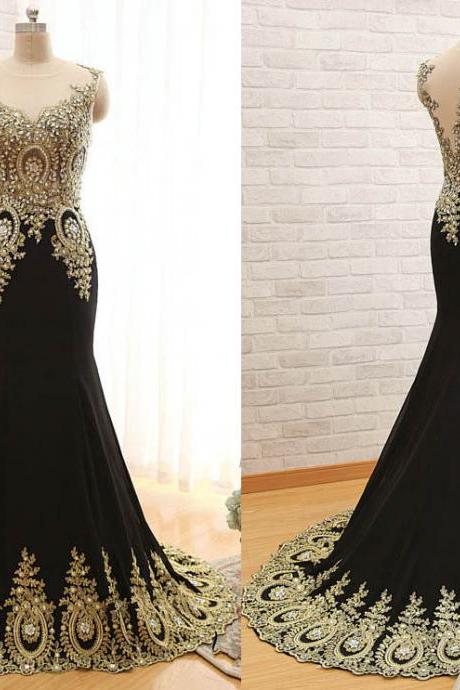 Custom Made V-neck Elegant Mermaid Dress Black Floor Length Party Gown Prom Dresses 2015 Prom Dress