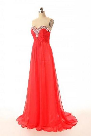 Sweetheart Chiffon Charming Beading Prom Dresses, A-line Floor-length Evening Dresses, Prom Dresses, Real Made Prom Dresses
