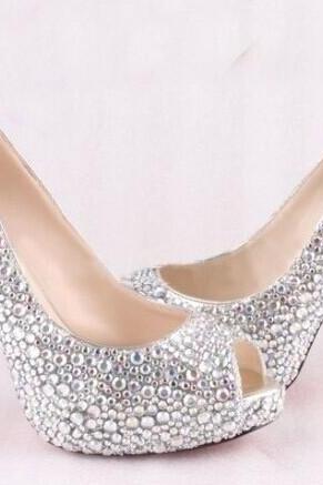 High Quality Luxurious White Rhinestone Wedding Shoes Crystal High Heel Shoes for Women Honeymoon red soles shoes
