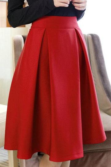 High Quality Cute Women Autumn/Winter Skirts, Burgundy Skirts, Red Skirts, Women Skirts