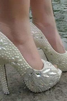 Fashion Handmade Imitation Pear Wedding Shoes Women Peep Toe Shoes Lady Evening Party Club High Heel Dress Shoes