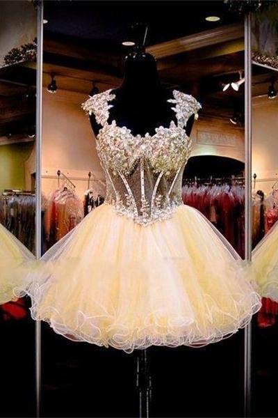 Luxury Exposed Boning Beads Short Homecoming Prom Dresses A Line Sweetheart Tiers Tulle Mini Party Graduation Dresses Open Back Cocktail