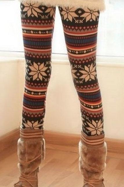 Free Shipping Winter Elastic Waist Fawn Patterned Skinny Legging