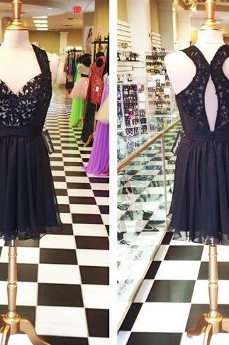 Sweetheart Black Little Dress With Keyhole Back Prom Dresses Evening Dresses