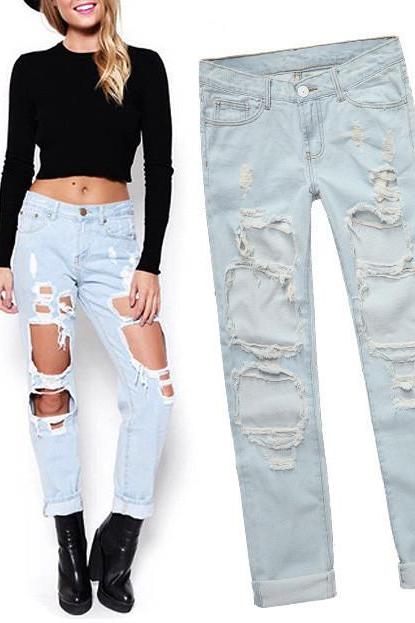 Fashion Hole Loose Jeans T15011002
