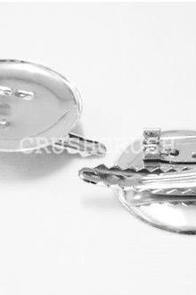  12pcs 38mm Silver Blank Round Pin back With ALLIGATOR Hair CLIPS With Teeth C37