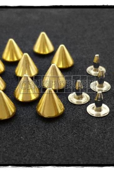  15pcs 8mm Gold Cone SPIKES RIVETS Studs Dog Collar Leather Craft RV895