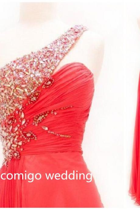 Charming Prom Dress Beading Prom Dress A-line Prom Dress Chiffon Prom Dress One-shoulder Prom Dress