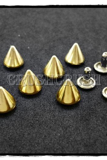  15pcs 10mm Gold Cone SPIKES RIVETS Studs Dog Collar Leather Craft RV898