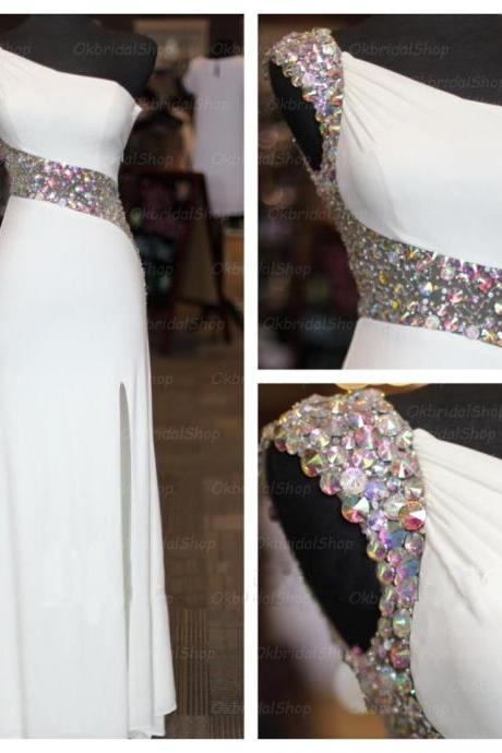 Sexy Blackless Long Prom Dresses ,white Formal Dresses, 2016 Evening Dresses, Sexy Party Dress Beading Evening Dress