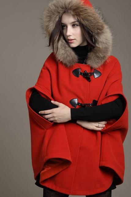 Red Orange Faux Fur Design Fashion Coat 