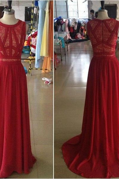 Ulass Charming Red Evening Dress，prom Dress For Prom, O-neck Prom Dress，sleeveless Prom Dress，dresses For Evening,