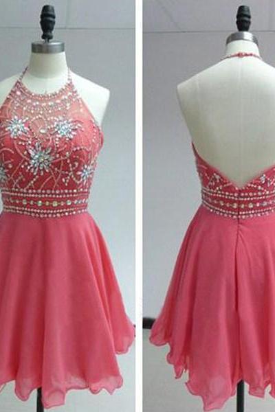 Homecoming Dress Short Pink Homecoming Dress Short Halter Prom Dress Prom Dress Party Prom Dress Junior Prom Dress
