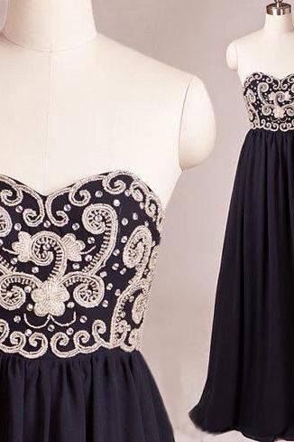 Navy Prom Dresses, Embroidery Evening Dress, Chiffon Evening Dress, Unique Prom Dresses, Sexy Prom Dresses, 2015 Prom Dresses, Popular Prom