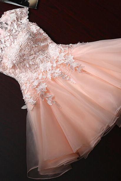 Pretty Cute Short Tulle Pink Prom Dress With Lace Appliques Pink Prom Dresses Cute Prom Dresses Lovely Dresses In Stock
