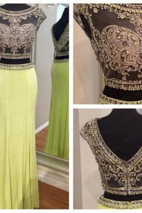 Two Piece Prom Dresses, Yellow Homecoming Dresses, Formal Dresses, Party Dresses
