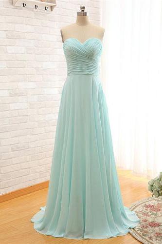 Simple Mint Blue Chiffon Floor Length Bridesmaid Dress with Ruched Sweetheart Bodice and Lace-Up Back 
