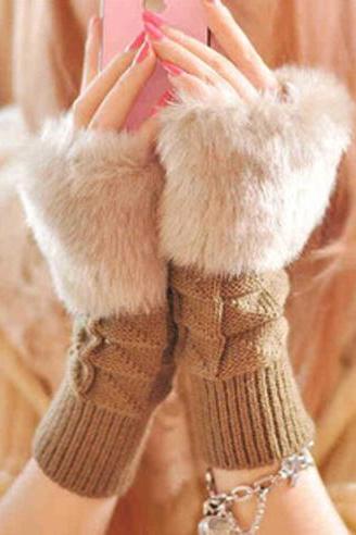 Women's Plaid Short Paragraph Warm Knitted Gloves for 2015 winter