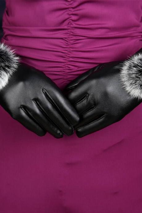 2015 winter Pu leather gloves for women 