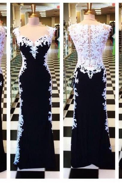 Custom Made 2015 Appliques And Lace Prom Dresses, Floor-length Prom Dresses, Sexy Prom Dresses, Sheath Prom Dresses