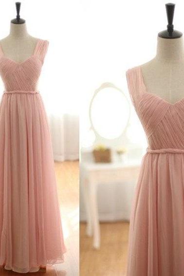 Pretty Handmade Straps Light Pink Long Prom Dresses 2016 Pink Bridesmaid Dresses Formal Gown