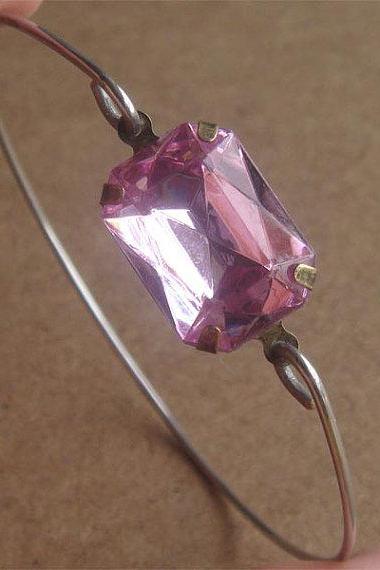 Pink Rhinestone Cube Bangle Bracelet, Simple Everyday Jewelry, Elegant gift, Bridesmaid Gift, Bridal Wedding Jewelry