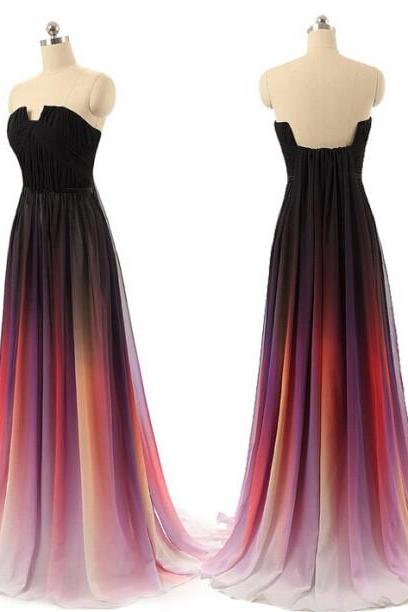 Gradient Prom Dress,Gradient Prom Dresses,Strapless Prom Dresses,2016 Prom Gowns,Pretty Formal Gowns,Modest Evening Dresses