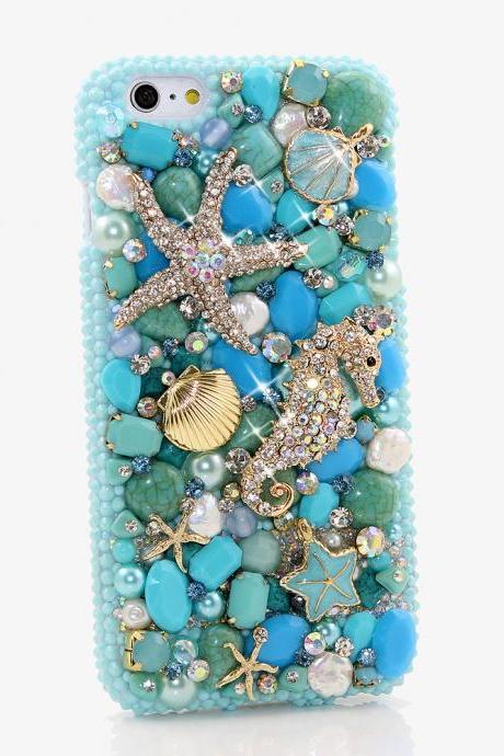 Bling Crystals Phone Case for iPhone 6 / 6s, iPhone 6 / 6s PLUS, iPhone 4, 5, 5S, 5C, Samsung Note 2, Note 3, Note 4, Galaxy S3, S4, S5, S6, S6 Edge, HTC ONE M9 (TURQUOISE OCEAN DESIGN) By LuxAddiction