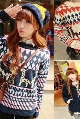 Cute Fawn Style Pullover Sweater For Women (2 Colors)